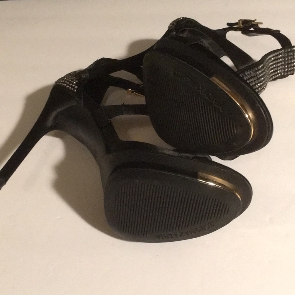 $250 BCBG MAX AZRIA Crystal Adorned High Heel Dress Stiletto Shoes Black Gold - Picture 6 of 6